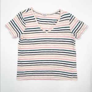 SPLENDID T-shirt V-neck Stripe Multicolor 100% Cotton Summer Light Color Large